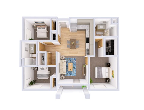 Floor plan for 3 beds, 2 baths, 1174 sqft